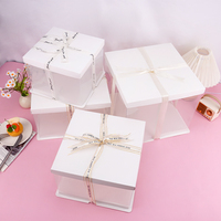 Boîte à gâteau carrée en plastique transparent de 8, 10, 12 pouces avec hauteur accrue, emballage trois-en-un pour mariage, anniversaire, transport et présentation