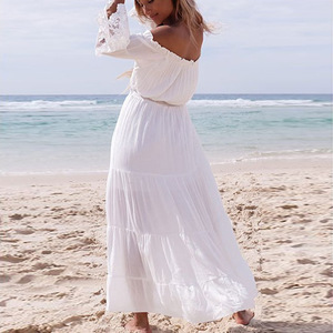 Nuovo Stile su Aliexpress: Abito <span class=keywords><strong>Lungo</strong></span> da Donna <span class=keywords><strong>con</strong></span> <span class=keywords><strong>Maniche</strong></span> Lunghe, Stile Boho da Spiaggia, Bianco <span class=keywords><strong>in</strong></span> <span class=keywords><strong>Pizzo</strong></span> <span class=keywords><strong>con</strong></span> Spalle Scoperte - Product Image 1