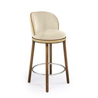 Tabouret de bar en velours à dossier incurvé avec garniture à rivets, pieds en acier pour salon, bistrot, hôtel boutique et îlot de cuisine