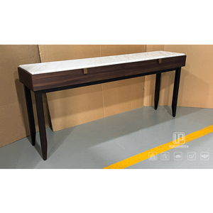 Mesa Consola Rectangular de Mármol Blanco de Alta Calidad con Marco Marrón para Restaurante o Sala de Estar 01 Mesa Consola con Tapa de Mármol 01 - Product Image 3