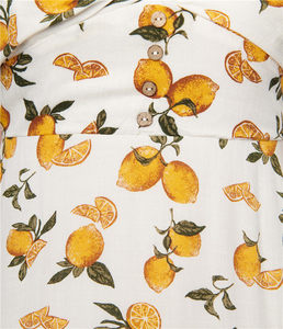 Oem Custom Fashion Casual Modest Summer V Neck Puff Short Sleeves <strong>Lemons</strong> <strong>Print</strong> Flare Maxi Long <strong>Dress</strong> for Women - Product Image 6