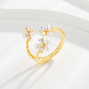 Muyu Flower Open <b>Ring</b> Gold Pearl Inlaid Index <b>Finger</b> <b>Ring</b> Party Jewelry - Product Image 4
