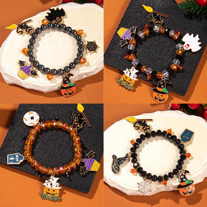 Conjuntos <span class=keywords><strong>de</strong></span> pulseras <span class=keywords><strong>de</strong></span> Halloween Esmalte negro Calabaza Calaveras Murciélago Araña Encanto Pulsera con cuentas Punk Cadena cubana Pulseras <span class=keywords><strong>de</strong></span> cuentas <span class=keywords><strong>de</strong></span> cristal - Product Image 3
