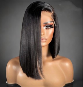 Nuevo estilo moda Bob asimétrico nuevo estilo corte A-Line Bob Peluca de cabello humano lujo en ángulo Bob encaje Frontal cierre pelucas para mujeres - Product Image 1