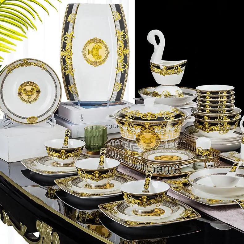 2022 Latest Versace Dinner Set Fine Bone China Tableware for 10people Use -  China Bone Ceramic Dinner Set and Bone China Dinner Set price