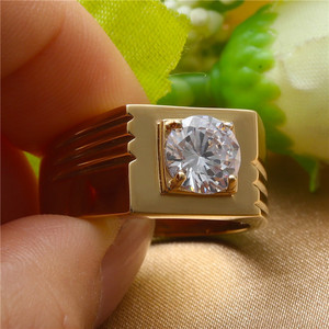 Fashionable <b>Titanium</b> Steel <b>Ring</b> With Round Gemstone Prong Setting For Women Birthday Jewelry Gold Color Geometric Design - Product Image 3