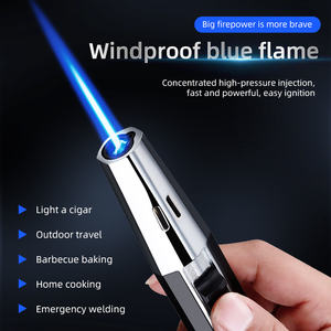 Hight Quality Pen Shaped Refillable Single Jet Spit Fire Gun Windproof Blue Flame Torch Cigars <strong>Lighter</strong> - Product Image 3