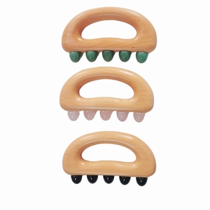 Ergonomic Wooden Gua Sha Scraper with 5 Natural Gemstone <b>Massage</b> Nodes with Rose Quartz, Aventurine, Obsidian for Full Body - Product Image 5