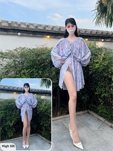 Vestido Ecológico con Mangas Farol, Estampado Floral Degradado y Aberturas Superpuestas Delantera y Trasera, Ideal <span class=keywords><strong>para</strong></span> Citas al Aire Libre y <span class=keywords><strong>Parejas</strong></span> - Product Image 6