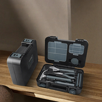 Ensemble d'outils portables multifonctions avec ruban à mesurer, couteau utilitaire, clé à molette réglable pour projets de bricolage
