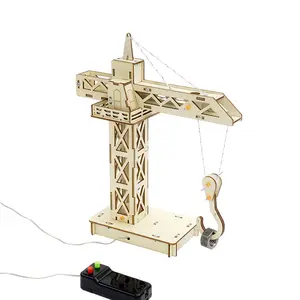 Model Teknologi percobaan sains Swakarya batang kayu pengendali jarak jauh menara derek mainan percobaan sains Set Teknologi