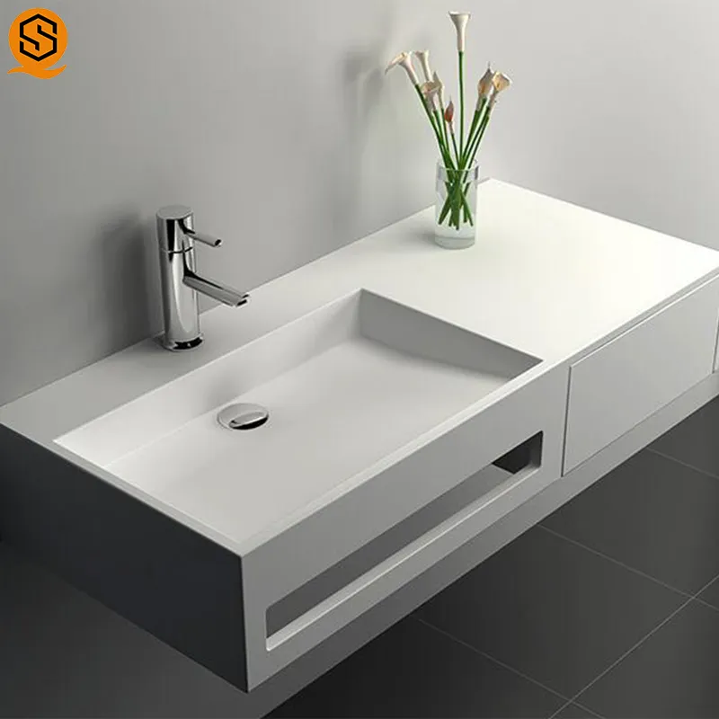 Bacia de lavatório para banheiro, pedra artificial branca para superfície sólida, lavatório manual