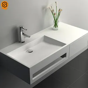 Katı yüzey duvar asılı el lavabo lavabo yapay taş beyaz banyo lavabo fiyat