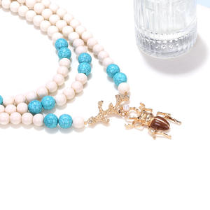 Nouvel Arrivage Collier Superposé Perlé avec Perles de Zircon et Pendentif Scarabée Plaqué Or 18K, Bijou Tendance Unisexe, Cadeau, Bijoux de Mode - Product Image 3