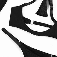 Ensemble Soutien-Gorge et Culotte Respirants Transparents Sexy Très Demandés, Lingerie Creuse Révélant la Poitrine avec Pendentifs, Tentation Entrejambe Ouvert pour Femme