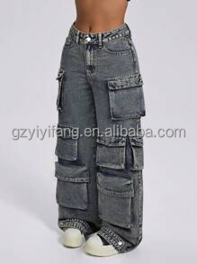 Jeans <span class=keywords><strong>baggy</strong></span> vintage pour femmes, <span class=keywords><strong>pantalon</strong></span> de travail à fermeture éclair personnalisée des années 90, taille plus pour femmes - Product Image 4