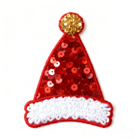 Écussons thermocollants personnalisés en tissu sergé brodé, motif cœur et fleur, avec sequins, pour chapeaux - Joyeux Noël