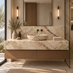 Lastra di Marmo Naturale <span class=keywords><strong>Monet</strong></span> Garden Beige Verde Breccia per Decorazione di Pareti Interne - Product Image 4