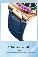 Montre mécanique automatique pour homme avec lunette en cristal arc-en-ciel, phase de lune, bracelet en cuir véritable, montre de ville élégante