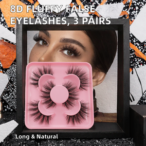 3 Pares de Pestañas Postizas 8D, Tira Completa, Pelo Sintético, Maquillaje de Ojos - Product Image 2
