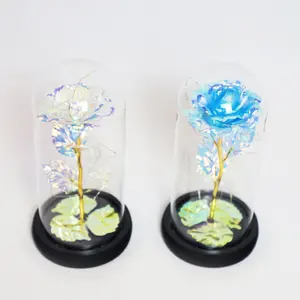 Articles de cadeau de noël fleurs cloche artificielle grand verre affichage dôme cloche led éclairer galaxie rose fleurs artificielles