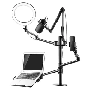 Groothandel Live-Uitzendapparatuur Met Microfoon En Led-Ringlamp, Laptop En Mobiele Telefoon Desktop Mic Stand