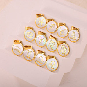 Conchiglia 12 segno zodiacale collana pendente 18K oro placcato in acciaio inossidabile <span class=keywords><strong>oroscopo</strong></span> rotondo medaglione ciondolo gioielli - Product Image 4