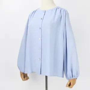 Yindian Spring Fall round neck Lantern long sleeve eco-friendly viscose and linen women's ladies' blouse shirts for women