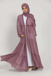 Abito estivo 2025 Dubai Jalabiya modesto abito con perline da donna a manica lunga strass aperto Abaya <span class=keywords><strong>hijab</strong></span> abiti firmati - Product Image 2