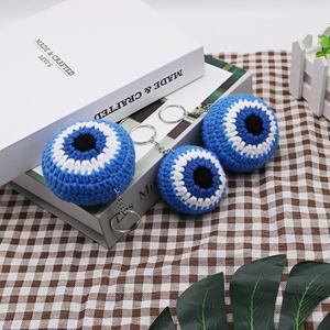 Tejido de ganchillo azul mal de ojo colgantes llavero Boho turco coche de la suerte colgante adorno amuleto encanto llavero cadena llavero - Product Image 1