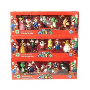 HOT Real Mini ukuran 2.5 inci 3-8cm 6 buah set Mario PVC mainan tokoh aksi dengan figur Mario Bros kotak warna