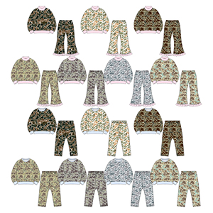 Tenues d'automne personnalisées pour bébés garçons et filles, à motif camouflage et bords à carreaux, imprimé de vacances, vente en gros, vêtements pour frères et sœurs, boutique Southern - Product Image 2