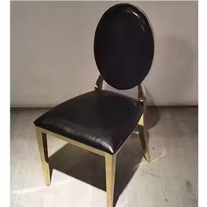 Silla de Comedor para Banquete de Lujo para <span class=keywords><strong>Restaurante</strong></span> u Hotel con Respaldo Redondo y Patas de Hierro en Acero Inoxidable Dorado - Product Image 3