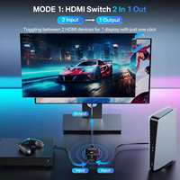 Commutateur bidirectionnel HDMI 2.1 8K 60Hz 2 entrées 1 sortie, prend en charge la résolution 7680x4320 pour console de jeu