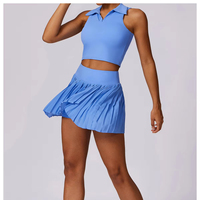 2025 nouveau Style col polaire haut de sport plissé Mini jupe 2 pièces ensemble extérieur actif Golf Pickleball porter ensemble pour les femmes