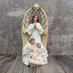 Estatua de poliresina para Navidad, artículos religiosos de la scione, Ángel guardián, Escena de Natividad, Santa Familia, figuritas