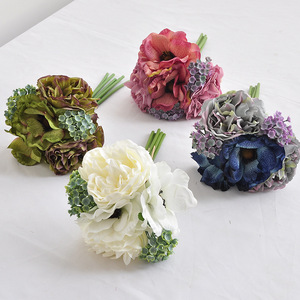 Bouquet de mariage artificiel en pivoines et anémones en soie, fleurs blanches, violettes, rouges, vertes, bleues, arrangement floral DIY - Product Image 3