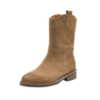 Bottines en daim à lacets pour femmes, talon bas, semelle en caoutchouc, pour l'hiver