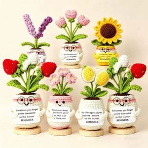 Factory Custom Positive Energy Festival Birthday Gift <b>Decorative</b> Tabletop Desk Ornament Multi-Color Potted Plant Crochet Flower - Product Image 4