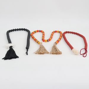 Décoration murale rustique de style campagnard, <span class=keywords><strong>perles</strong></span> bohèmes, grande décoration murale, <span class=keywords><strong>perles</strong></span> de ferme, guirlande de <span class=keywords><strong>perles</strong></span> <span class=keywords><strong>en</strong></span> <span class=keywords><strong>bois</strong></span> avec pompons - Product Image 2