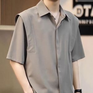 Nuova Camicia Estiva 2026 in Seta Ghiaccio Effetto Asciutto a Maniche Corte da Uomo, Versione Coreana Tinta Unita, Camicia da Stirare - Product Image 4