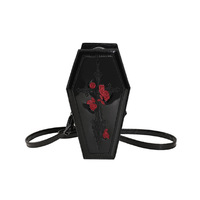 Bolso Bandolera Gótico Personalizado con Forma de Ataúd, Logotipo Bordado, Patrón de Halloween, Bolso Tipo Sling
