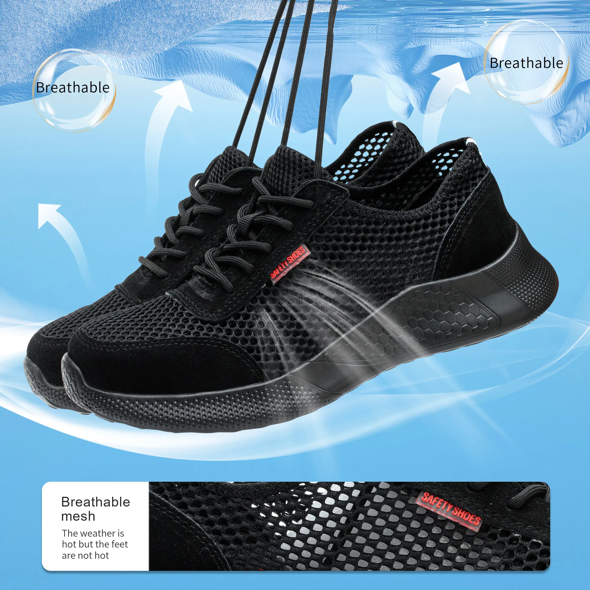 Haute qualité respirant baskets protection Sport travail léger mode été chaussures de sécurité avec semelle extérieure en caoutchouc