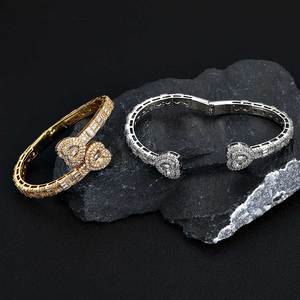 Hip Hop Jewelry Micro Pave Baguette CZ Stone Iced Out Hamsa Hand Charm <b>Bangle</b> Bracelet <b>for</b> <b>Men</b> Women - Product Image 3