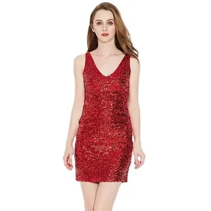 <strong>Summer</strong> <strong>Sequin</strong> <strong>Dress</strong> Women's <strong>Sexy</strong> Deep V-Neck <strong>Bodycon</strong> Stretchy Mini Party <strong>Dress</strong> Sleeveless Glitter Nightout Club <strong>Dress</strong> - Product Image 1