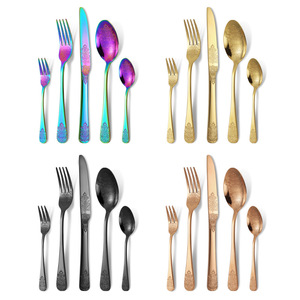 Cubiertos de Acero Inoxidable con Patrón de <span class=keywords><strong>Totem</strong></span> en Relieve, Juego de Cuchillo, Tenedor y Cuchara Vintage, Cubiertos para Bistec de Hotel y Restaurante para la Mesa del Comedor - Product Image 1