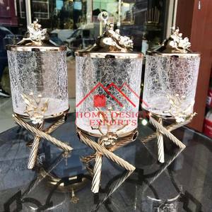 Crackle <b>Glass</b> Coffee Powder Storage Canister Set of 3 for Kitchenware Usage High Quality <b>Glass</b> Foods Canister Set of 3 - Product Image 2