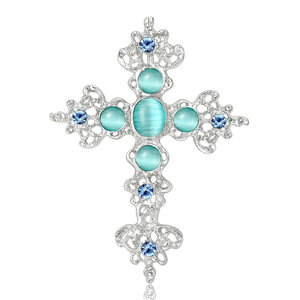 Broche croix en alliage sertie de strass, plaquée or antique, avec perles simulées, pour corsage - Product Image 2