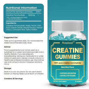 रोसबेस्ट कस्टम लोगो फ्लेवर्ड क्रिएटिन मोनोहाइड्रेट गुम्ज़ पूरक व्यायाम के लिए प्री वर्कआउट क्रिएटिन 3000mg gummies - Product Image 3