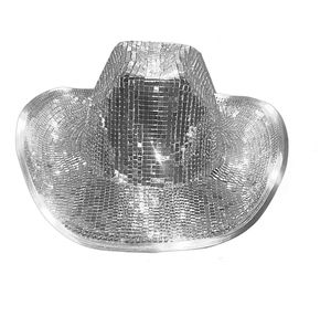 Chapeau de cowboy <span class=keywords><strong>disco</strong></span> miroir argenté étincelant pour femmes le plus populaire - Product Image 1